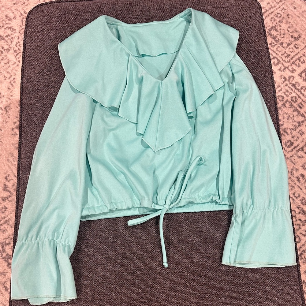 Vintage 70s Aqua Ruffle Blouse